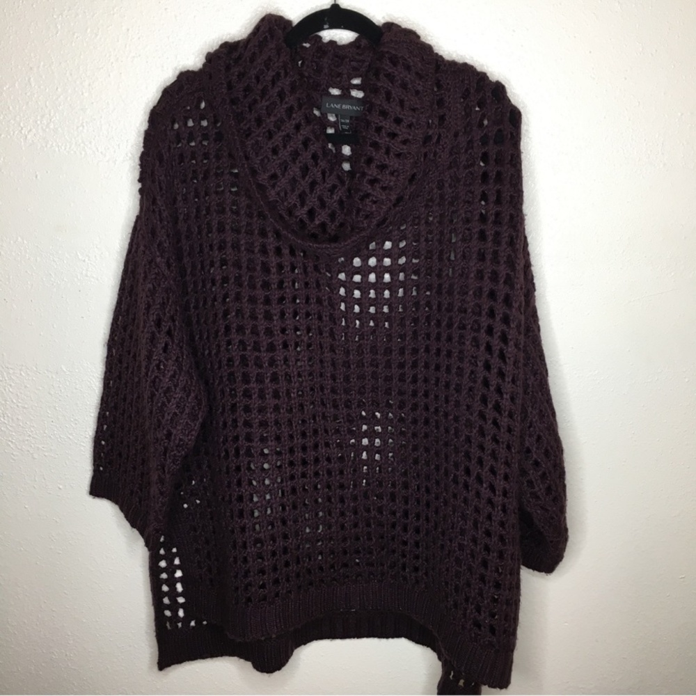 Lane Bryant Wool Blend Open Knit Funnel Turtle Neck Sweater 26/28